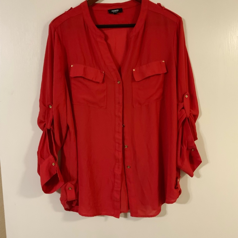 Red Button-Up Blouse